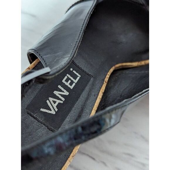 Van Eli Women's Black Patent Leather 3" Wedge Cork Trim Heels Slingback Size 8 - Picture 7 of 8